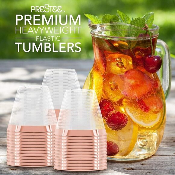 NEW  100 Rose Gold Plastic Cups - 9 oz Hard Disposable Rose Gold Cups - Picture 6 of 9
